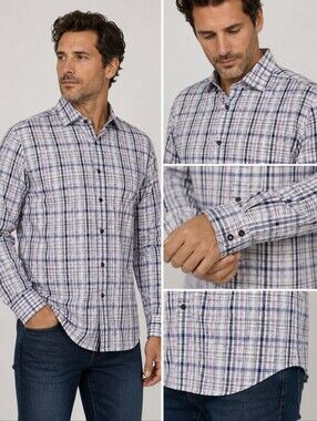 Tasso Elba Mens XL Blue Purple Plaid Textured Dobby Cotton Button Down Shirt